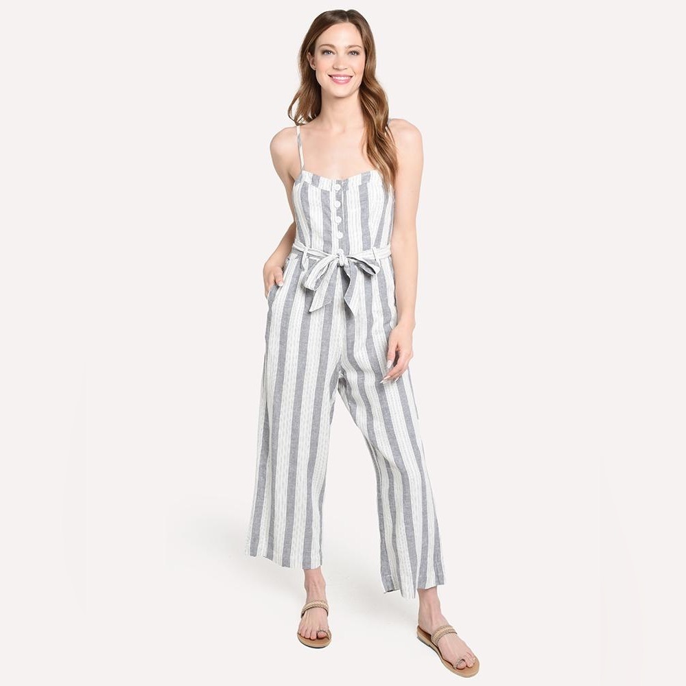 Rails Harper Laguna Stripe Linen Blend Jumpsuit Romper Belted Pockets Small NWT